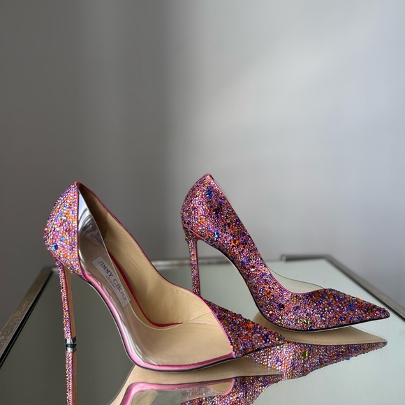 New JIMMY CHOO Cass 110 Clear Plexi Mini Multi Rainbow Crystal Pumps $2,495 39 - Picture 11 of 14